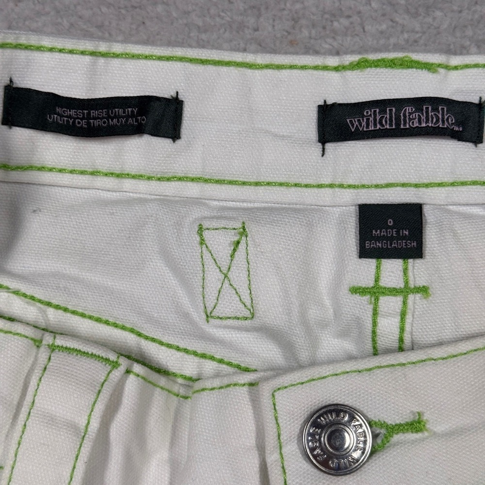 Wild Fable Canvas Workwear Shorts Womens 0 White Neon Green Contrast Stitch NWT - Picture 3 of 7